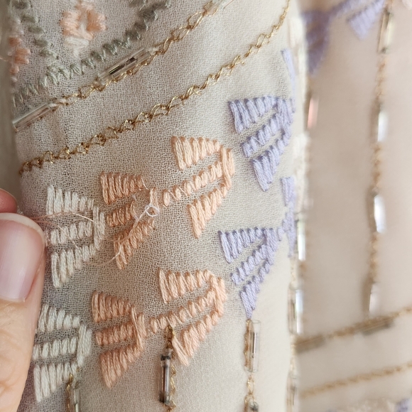 Free People Boho Flapper Shift Beaded Embroidered Backless Mini Dress - Cream - Picture 8 of 15